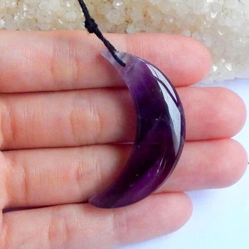 

Crescent Moon Shaped Amethyst Drilled Pendant stone, 40x22x6mm