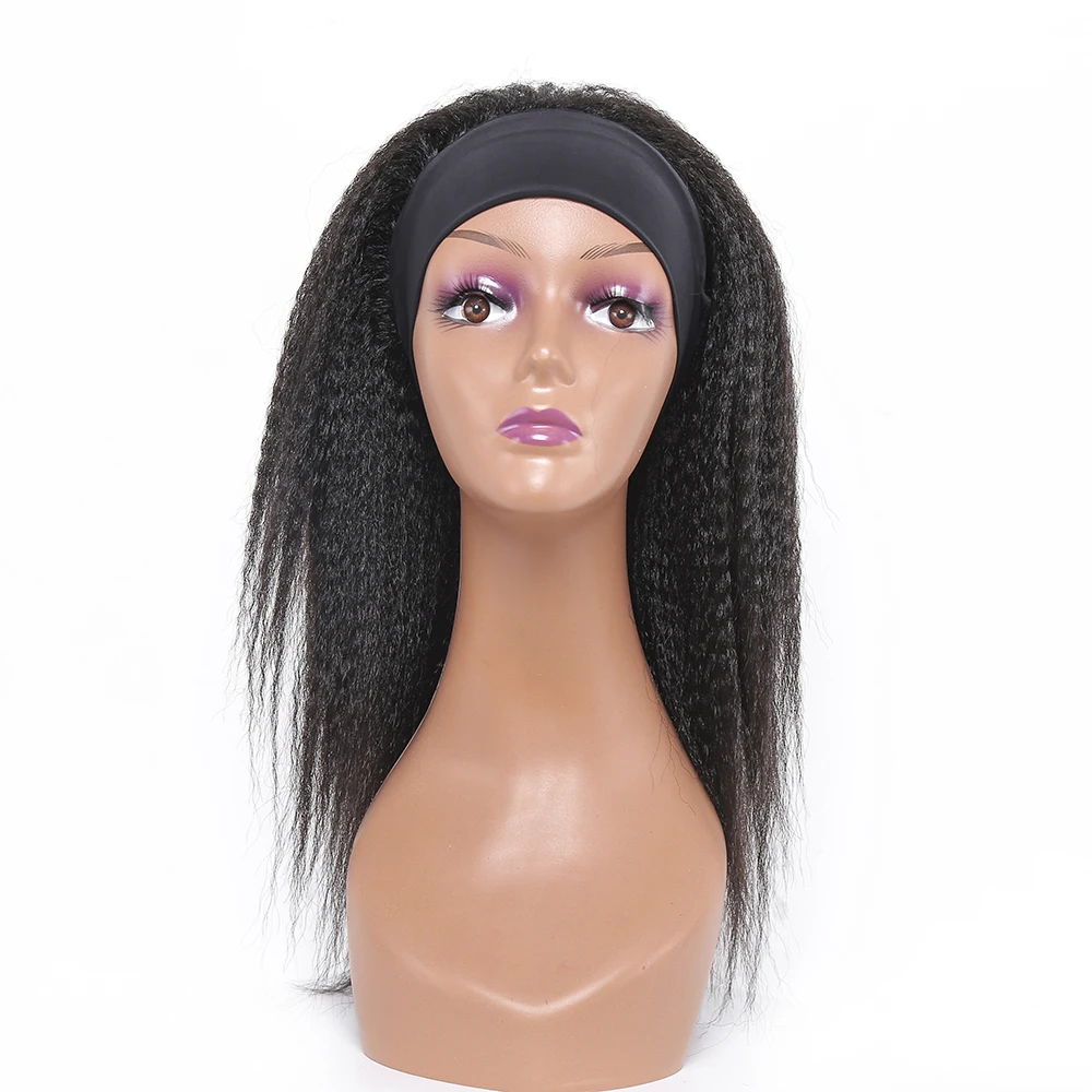 Synthetic Women's Headband Wig Kinky Yaki Straight Hair Ombre Brown Glueless Half Wig With Head Band Hair Wigs for Black Women