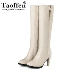 Taoffen/большие размеры 34-45; женские сапоги до колена; Офисная Женская модная теплая зимняя обувь на меху на молнии; женская обувь на высоком