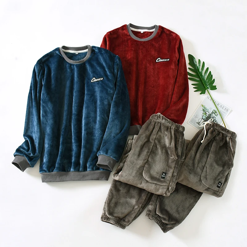 

Женская и мужская Повседневная Удобная мягкая Пижама для пар, комплект из Свитера и брюк, Зимняя Теплая Флисовая Пижама кораллового цвета, домашняя одежда, домашняя одежда