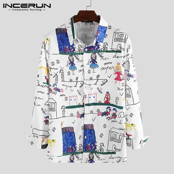

INCERUN Men Casual Printed Shirt Long Sleeve Turn-down Collar Hawaiian Streetwear Fashion Korean Brand Shirts Men Party Blouse