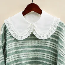 Korean White Fake Collar Shirt Women False Collars Embroidery Floral Lace Lapel Blouse Detachable Collars Half-Shirt Faux Col