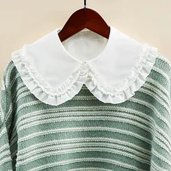 Korean White Fake Collar Shirt Women False Collars Embroidery Floral Lace Lapel Blouse Detachable Collars Half-Shirt Faux Col