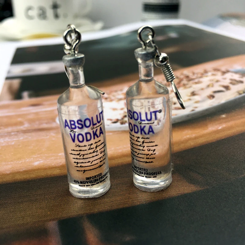 

Funny Drinking Style Vodka Bottle Drop Earrings Handmade Creative Cool Cartoon Transparent Bottle Dangle Earrings For Women Girl