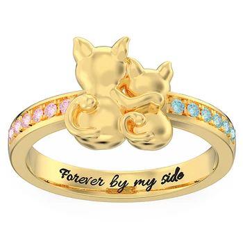 

Uonney Dropshipping Customized Couple Cats Promise Ring With Birthstone Personalized Two Cats' Back Ring Perfect Gift For Women