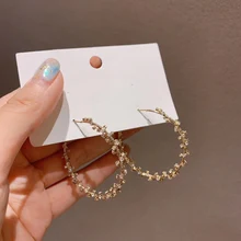 MENGJIQIA, новинка, блестящие стразы с крестом, простые серьги-кольца из металла для женщин, девушек, вечерние, геометрические, большие, круглые, ювелирные изделия