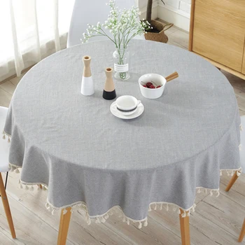 

Tassel Plain Table Decor Simple Home Decoration Round Dinning Tablecloth Party