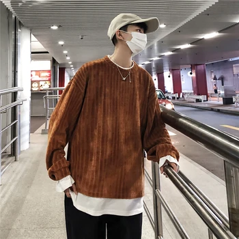 

2019 Autumn Men's False Two Piece Clothing Coats Hit Color Hoodies Cotton Clothes Keep Warm Pullover Casual Sweatshirts M-XL