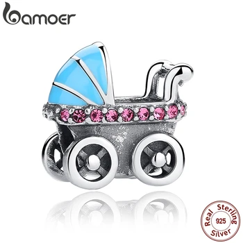 

BAMOER New Spring Collection 925 Sterling Silver Baby Stroller Blue Car Charms fit Bracelet DIY Accessories SCC010