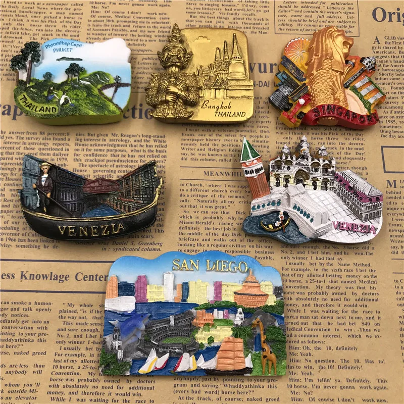 

Handmade Resin Fridge Magnet Stickers Thailand Phuket Singapore Merlion Panoramic Magnetic Tourist Souvenir Refrigerator Magnet