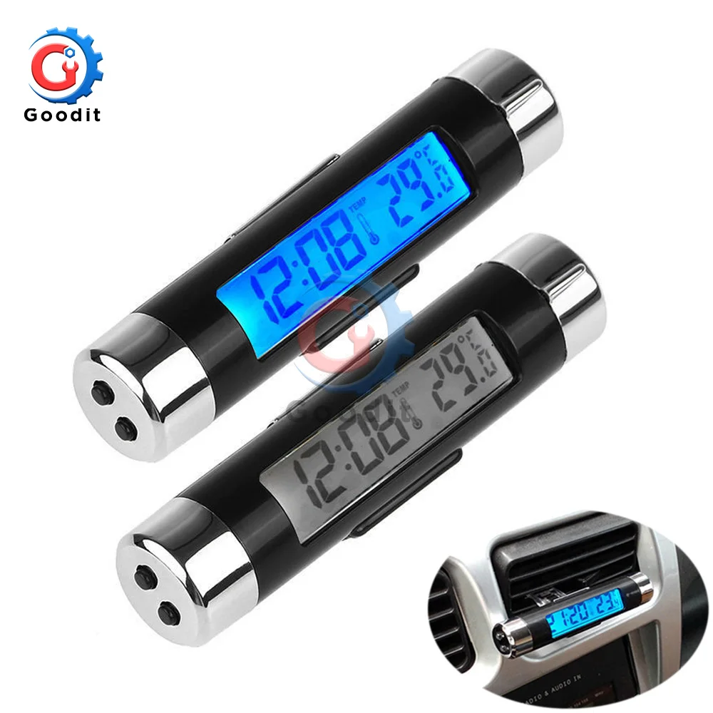 

2 in 1 Car Auto Thermometer Clock Calendar LCD Display Clip-on Digital Blue backlight Automotive Accessories Air Vent Outlet