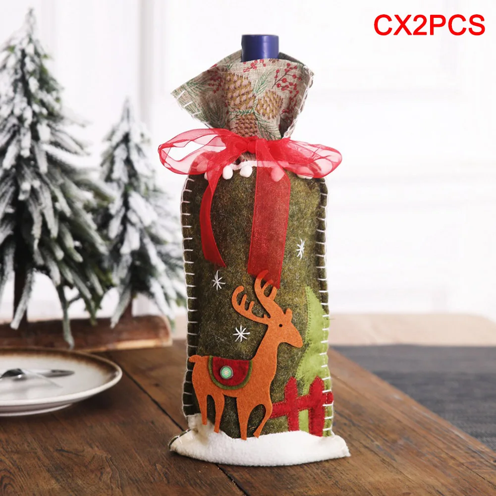 CX2pcs Рождественская крышка бутылки вина мультфильм шаблон бутылки вина сумки окна счетчики фотографии реквизит FP8 - Цвет: CX2pcs