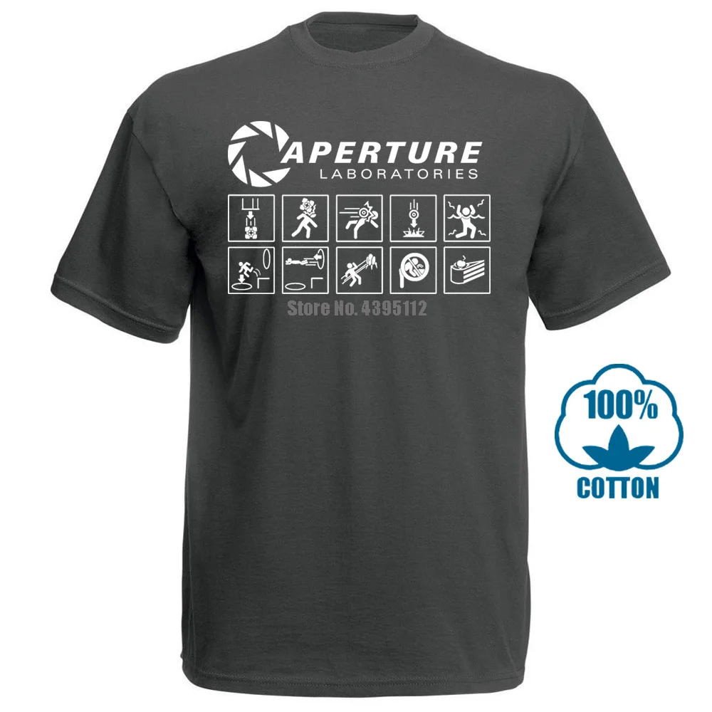 Новая мужская черная футболка Portal 2 Aperture Science Laboratories Размеры S 3Xl летняя модная футболка с короткими рукавами хлопок - Цвет: Charcoal