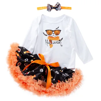 

3PCS Baby Girl Clothes Pumkin Halloween Infant Clothing Long Sleeve Rompers&Tutu Skirt+Handband Baby Girl Outfit Toddler Sets
