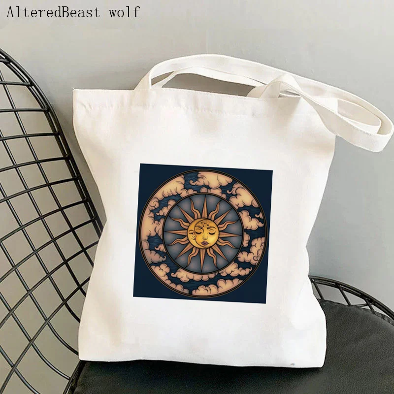 

Women Shopper bag Sun and Moon Artwork Kawaii Bag Harajuku Shopping Canvas Shopper Bag girl handbag Tote Shoulder Lady Bag