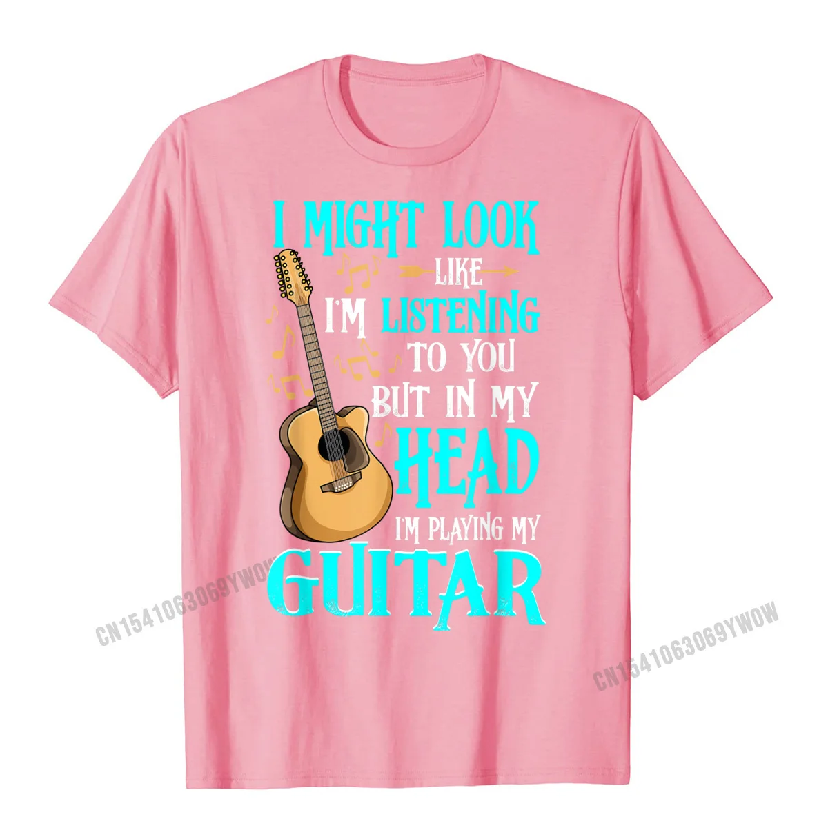 Casual Normal T-Shirt for Male 100% Cotton Fall Tops Shirt Hip hop Tee Shirt Short Sleeve Graphic Round Collar Guitar Shirt Funny I Might Look Like Im Listening To You T-Shirt__822 pink