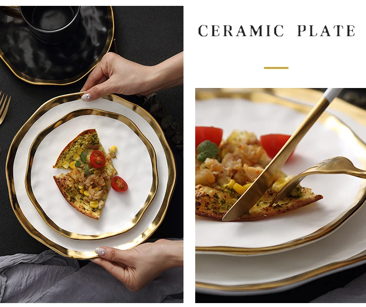 Тарелка Золотая инкрустация тарелки для закуски люкс с золотой окантовкой тарелка столовая посуда подставка для кухни черный и белый лоток
