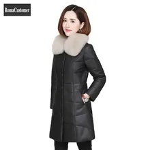 

Winter New Womens Sheepskin Genuine Leather White Duck Down Jacket Korean Female Elegant Long Slim Fox Fur Collar Fur Coat