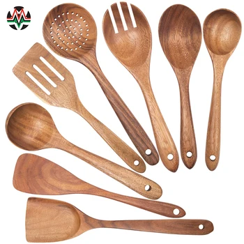

Wooden Spoons for Cooking,Nonstick Kitchen Utensil Set,Wooden Spoons Cooking Utensil Set Non Scratch Natural Teak Wooden Utensil