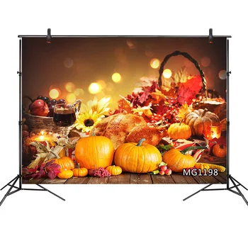 

LB Thanksgiving Turkey Pumpkins Photography Backgrounds Autumn Rustic Wooden Boards Photographic Backdrops For Photo Studio