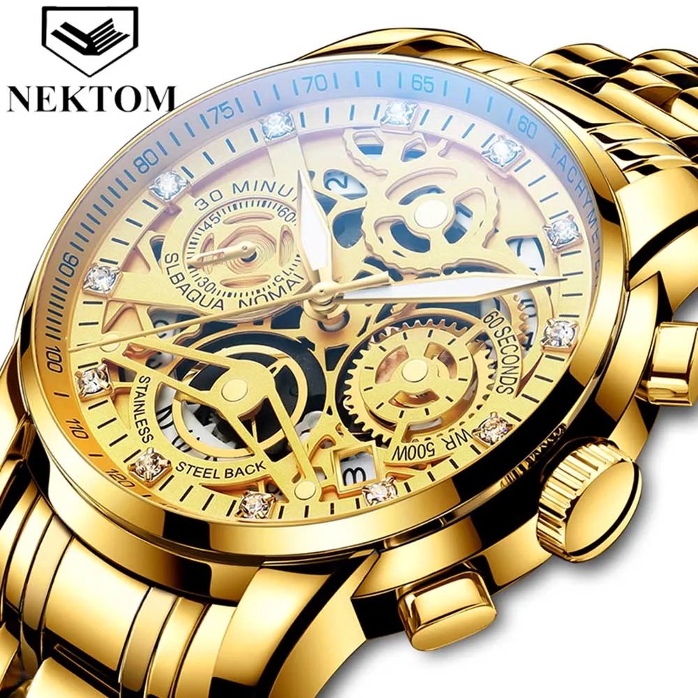 NEKTOM-Reloj de pulsera informal de acero inoxidable para hombre, cronógrafo de negocios de lujo, regalo, 2021