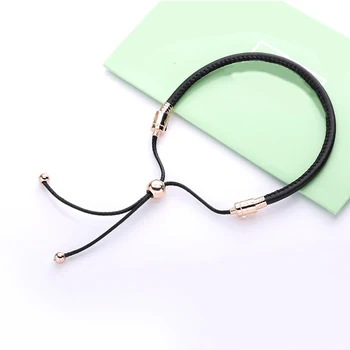 

Memnon Jewelry Rose gold Moments Leather Slider Bracelets for women fit silver 925 charms beads DIY jewelry adjustment bracelet