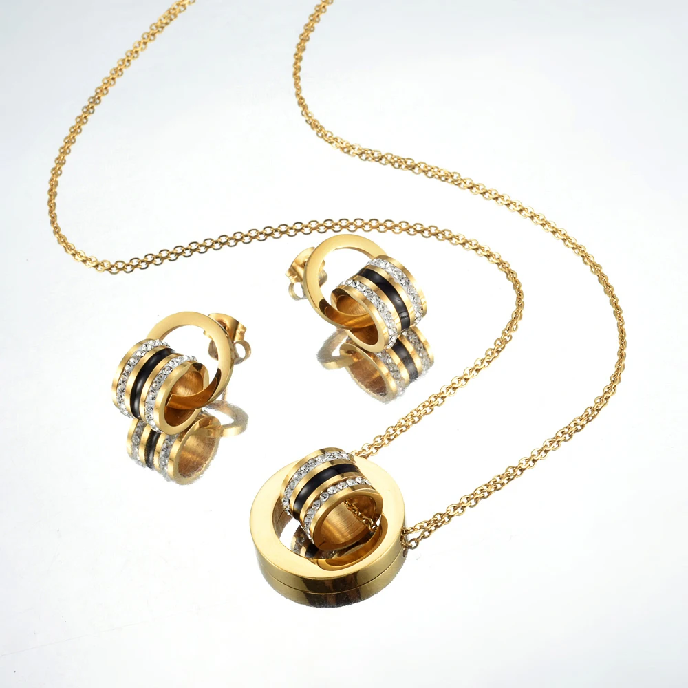 

053 Jewelry Set for Women Gold Color Round Design Necklace Stud Earrings Party Jewelry 2020 Dubai Jewelry Sets