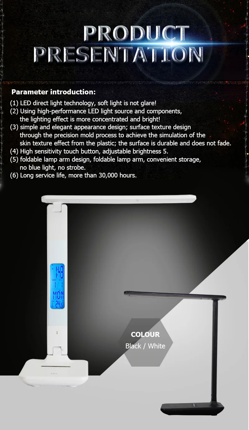 LED Desk Lamp with Temperature and Alarm Clock