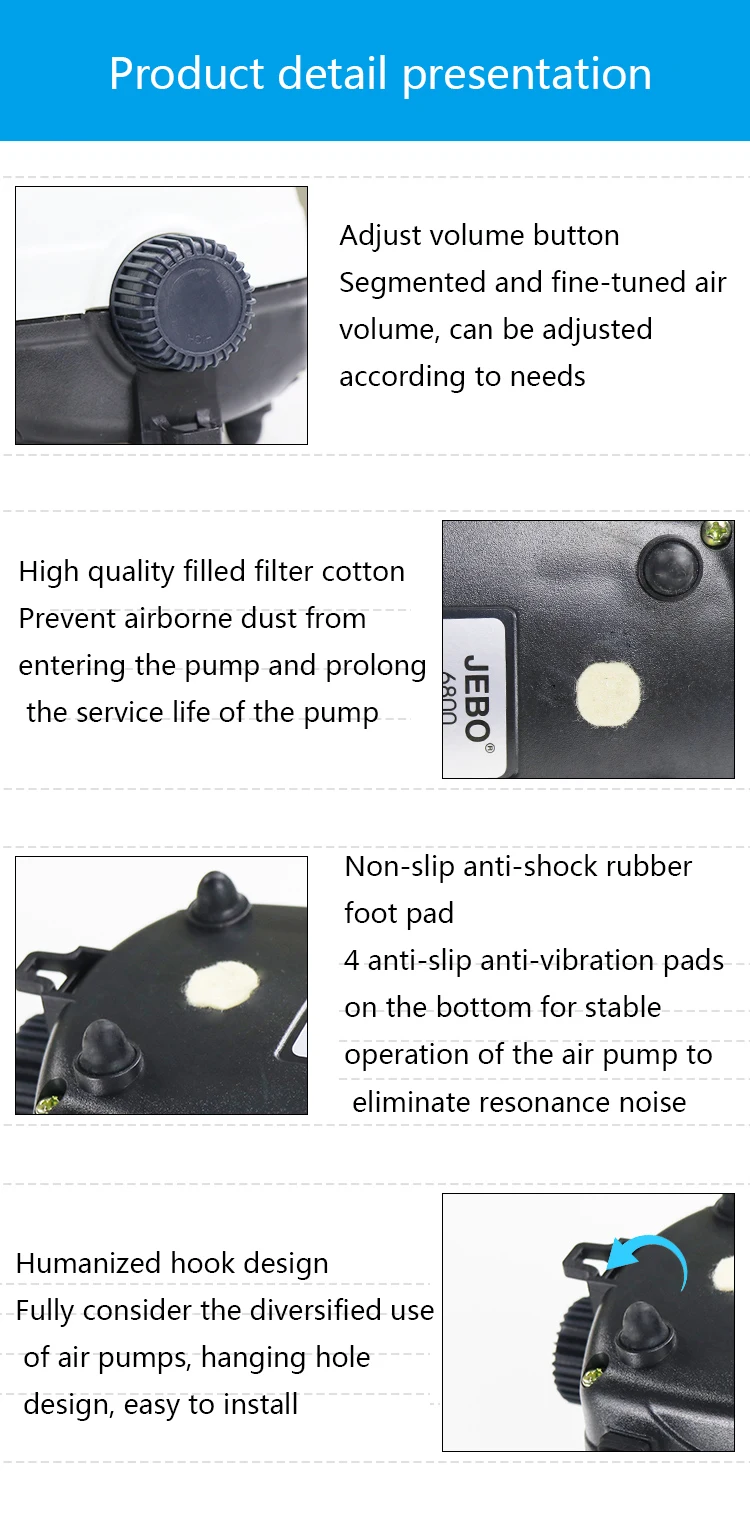 JEBO Ultra Silent Aquarium Air Pump Air Compressor Oxygen Airpump Single& Double Outlet 220-240V Adjustable Air Volume Fish