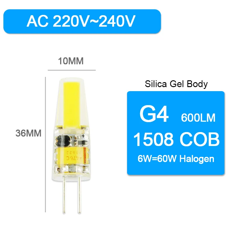 10 шт./лот G4 светодиодный COB лампа 3W 6 Вт высокое яркий лампада светодиодный 220V SMD2835 Bombillas светодиодный Замена галогенный прожектор люстра - Испускаемый цвет: 6W COB 220V