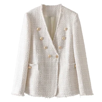 

women elegant coat double breasted V neck buttons jacket office wear female casual outwear top blusas