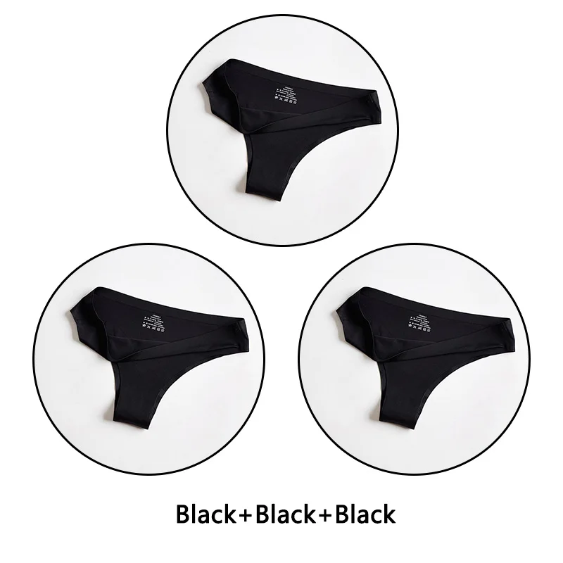 Black Black Black 3 шт./партия, бесшовное женское нижнее белье, мягкие шелковые трусы, сексуальное женское белье, одноцветные трусы M-3XL трусы большого размера - Цвет: Black Black Black