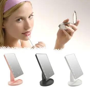 

LED Desktop Storage Makeup Mirror With Light 16 Lights Makeup Mirror Desktop 360 Rotating Makeup Touch Sensor Mirror