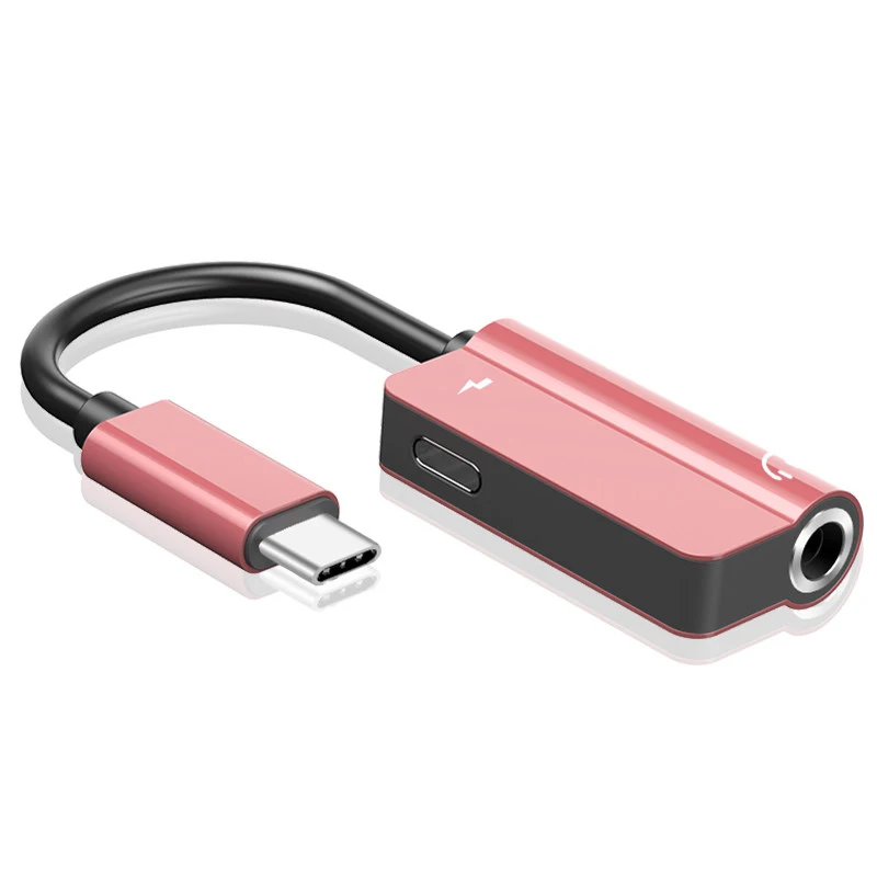 2 в 1 Тип C до 3,5 мм разъем для зарядки наушников конвертер usb type-C аудио адаптер для Xiaomi 6 9 huawei P10 mate 20 type C Телефон - Цвет: Rose Gold