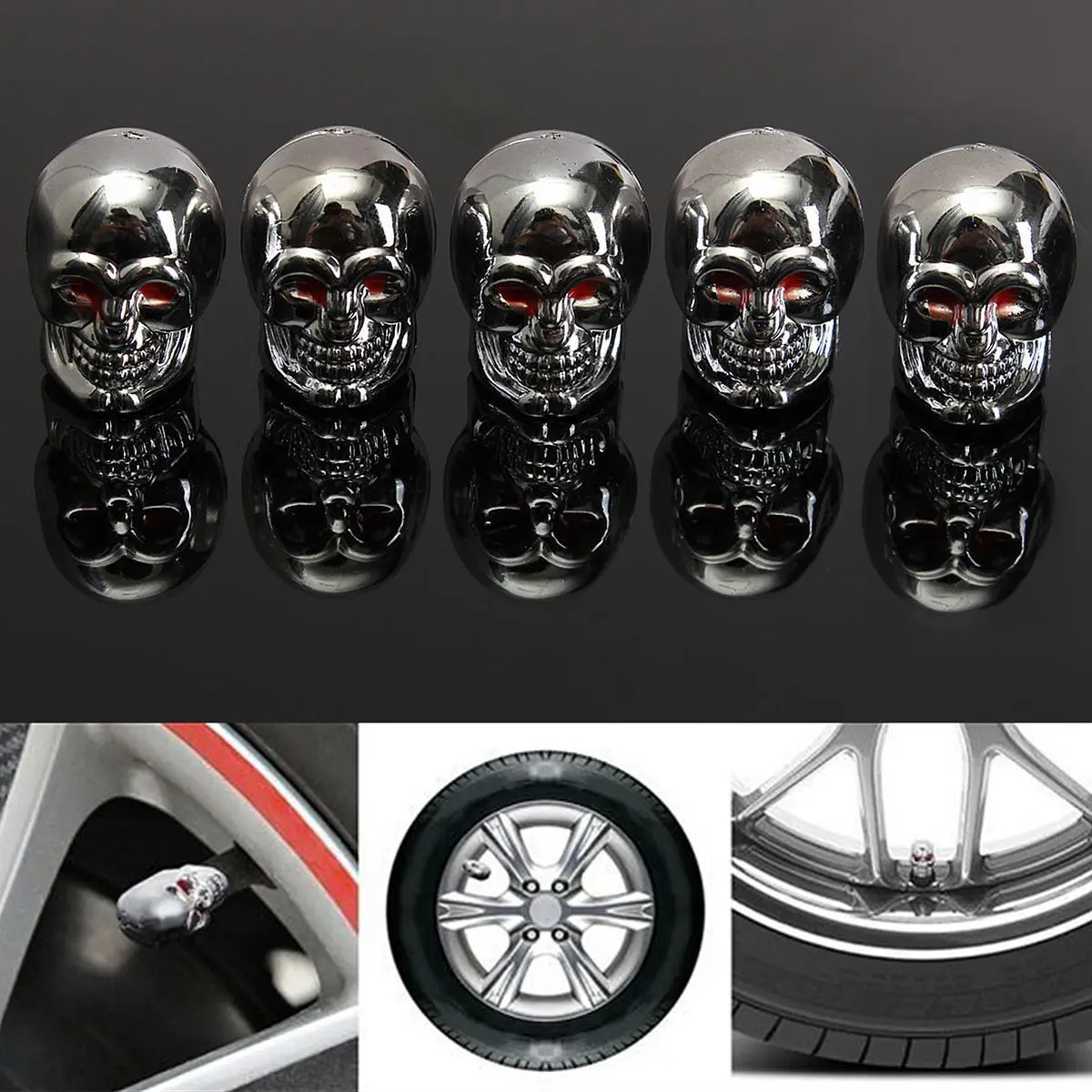 5pcs Punk Skull Valve Caps Dust Caps For Car Motor Bike Motorcycle