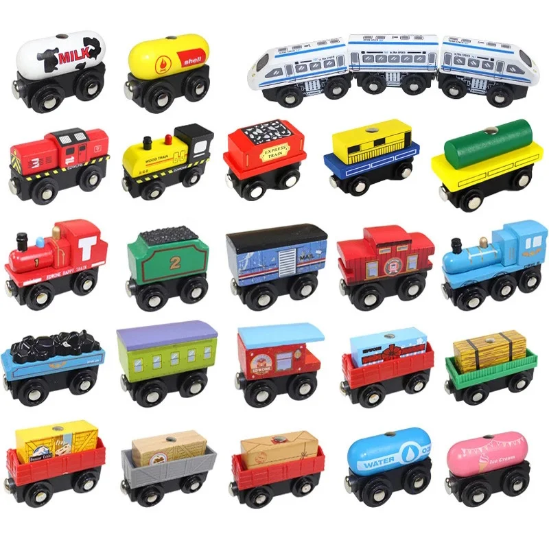 Wooden Magnetic Train Car Locomotive Toy Wood Railway Cartoon Car Accessories Toys for Kids Gifts Fit Wood New Biro Thomas Track