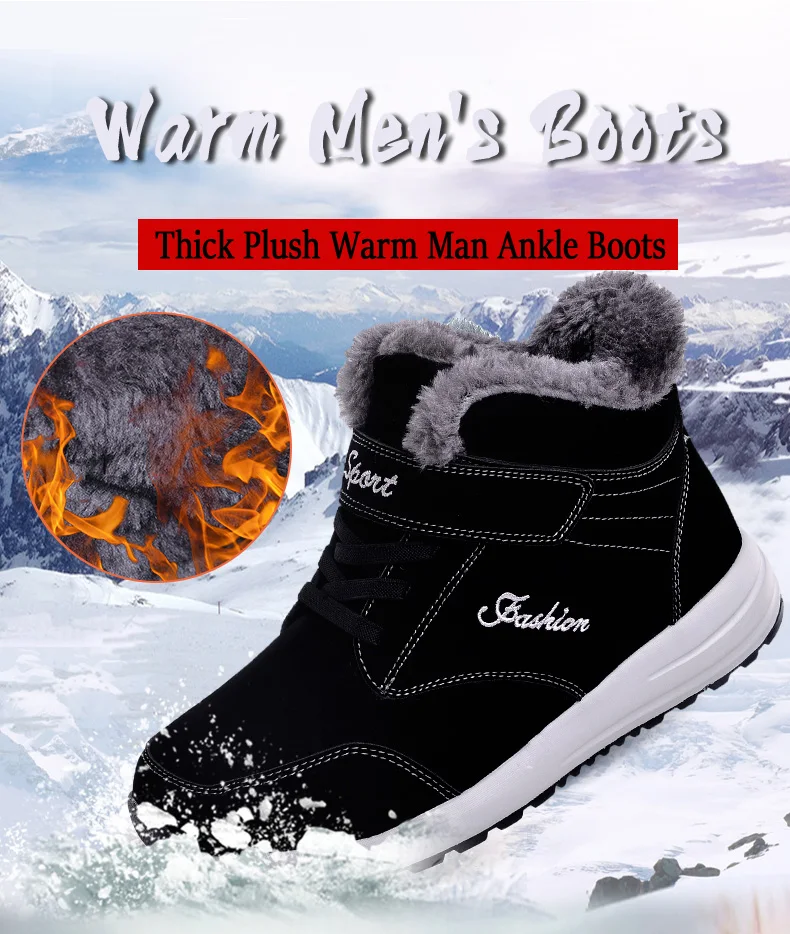 Classic Winter Men Boots Thick Plush Warm Men Snow Boots Outdoor Comfortable Male Basic Work Shoes Waterproof Men Ankle Boots