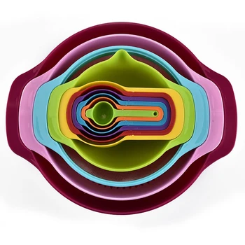 

Measure Cups Spoons Set Colander Mesh Strainer Plastic Nesting Bowls with Pour Spout for Baking Cooking