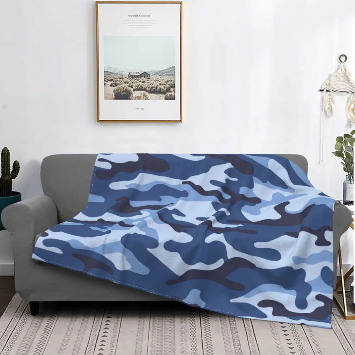 

Blue Camo Blanket Camouflage Military Winter Bedspread Plush Ultra Soft Cover Flannel Spread Bedding Bed Office Velvet Outlet