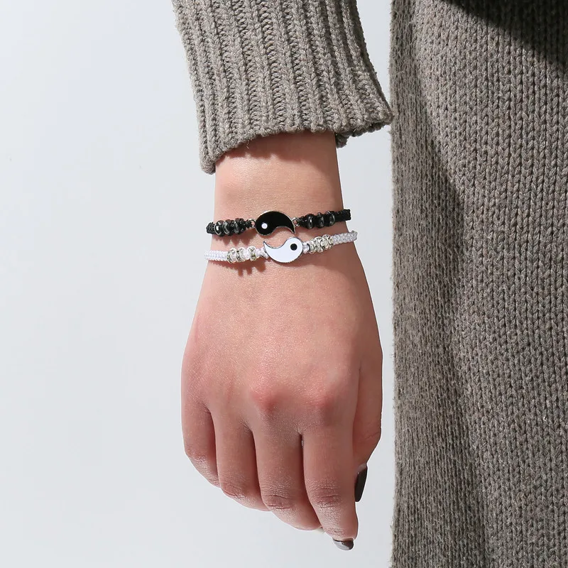 Black White Yin Yang Charm Bracelet Set Tai Chi Pendant Braided Rope Adjustable Bracelets For Women Men Jewelry Gifts Bracelet Jewelry 12Pcs/Lot