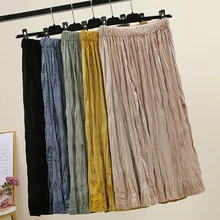 Бархатная юбка Womwn осень зима Высокая талия Женская длинная Плиссированная бархатная юбка корейский стиль Женская юбка Harajuku