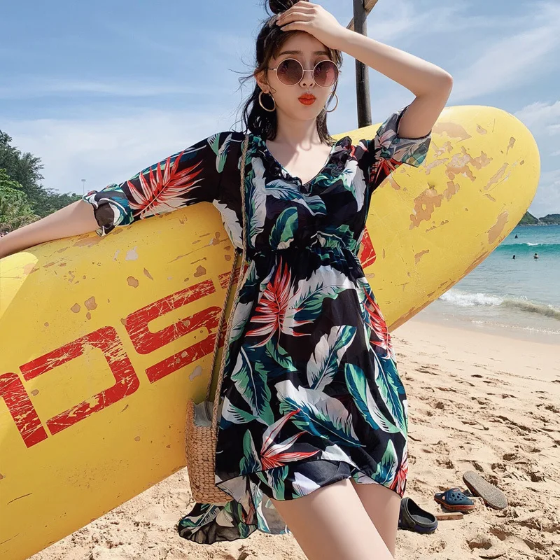 

Three-piece Set Large Size Bathing Suit Women's Bikini South Korea Hot Springs Graceful Conservative Belly Covering Underwire Pu