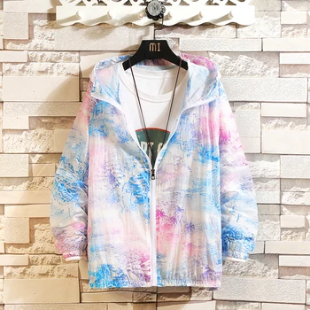 

Summer Thin Camo Jacket Men's Fashion Printed Casual Hooded Jackets Mens Streetwear Wild Loose Hip Hop Bomber Jacket Men M-4XL