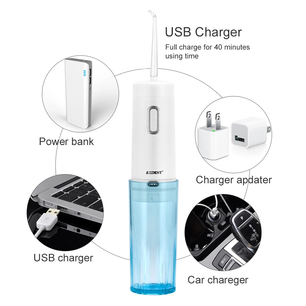 Irrigador de Água Oral sem Fio com Bolsa de Viagem Ponta do Jato Portátil Água Dental Flosser Recarregável 4 Modos Nariz Limpo 200 ml 5 Usb 19 Irrigador de água oral sem fio com