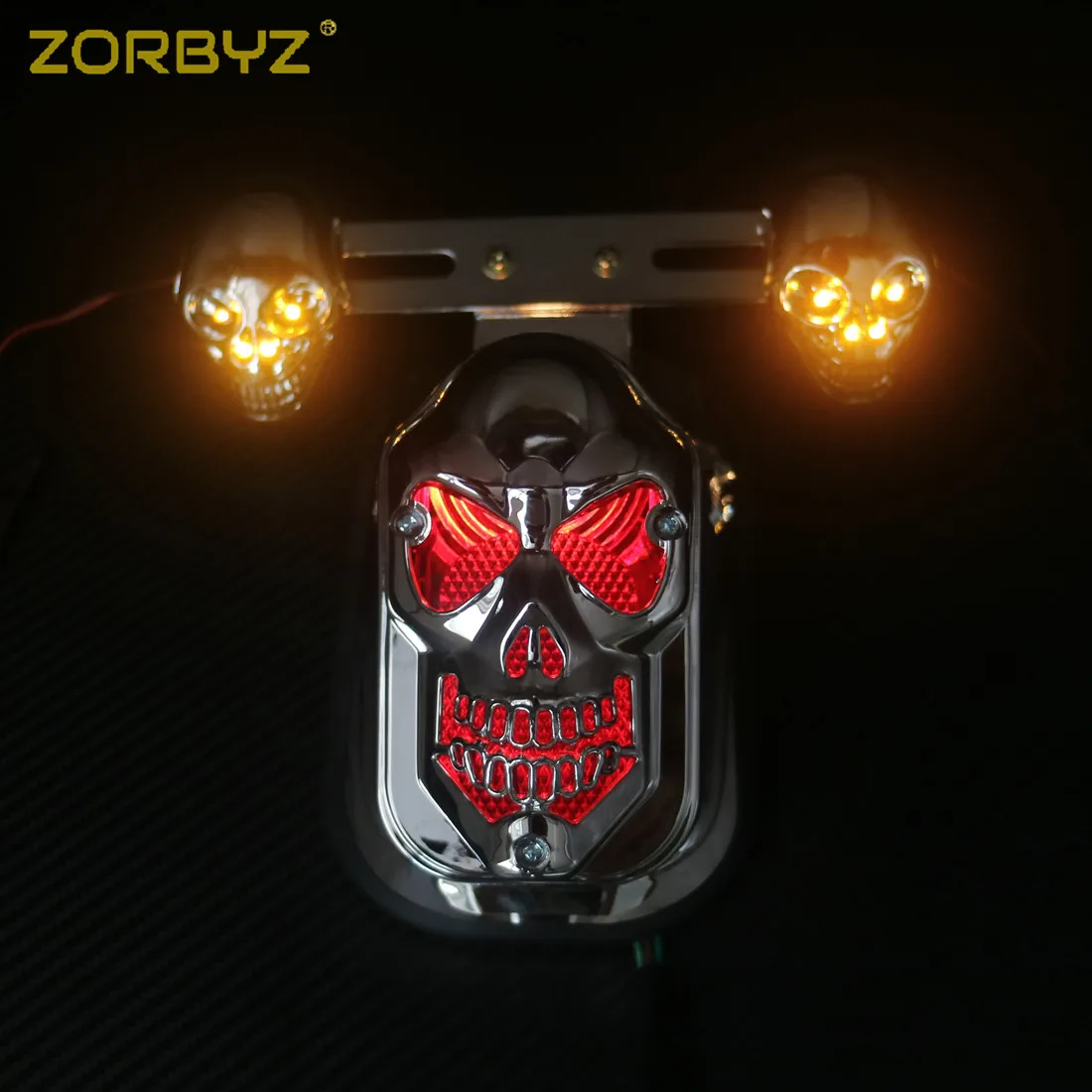 ZORBYZ Хром Череп поворотник крыло тормозной фонарь для Honda Yamaha Harley Крузер, Боббер чоппер