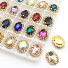 

Gold Oval Glass and Crystal Buttons for Clothing Diy Clothing Trim Rhinestone Buttons for Hair Accessories on Sewing Beads