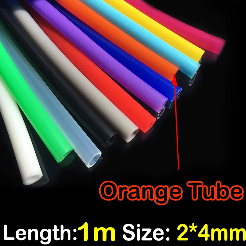 Colorful Soft Silicone Rubber Tube - Food Grade Flexible Hose, 1 Meter Length, 2mm x 4mm Diameter