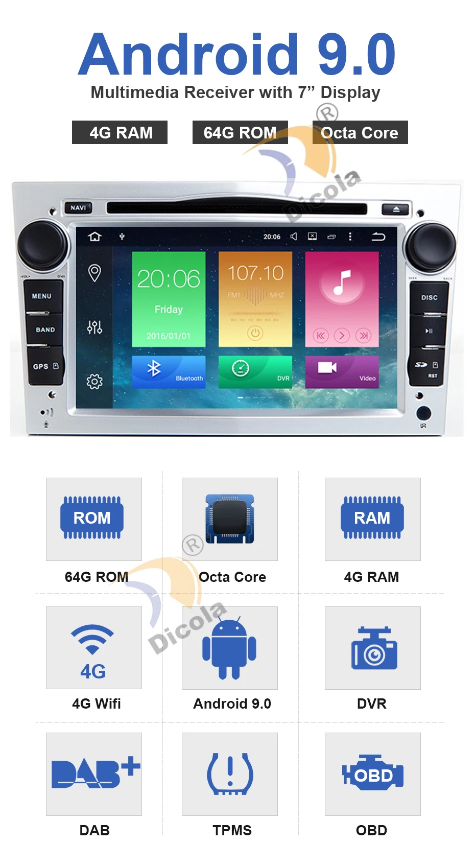 Excellent 4+64G PX5 2 din Auto Radio Android 9 For OPEL/ASTRA/Zafira/Corsa Octa Core RAM 4GB GPS Car Multimedia Player DVD Wifi USB DVR 3