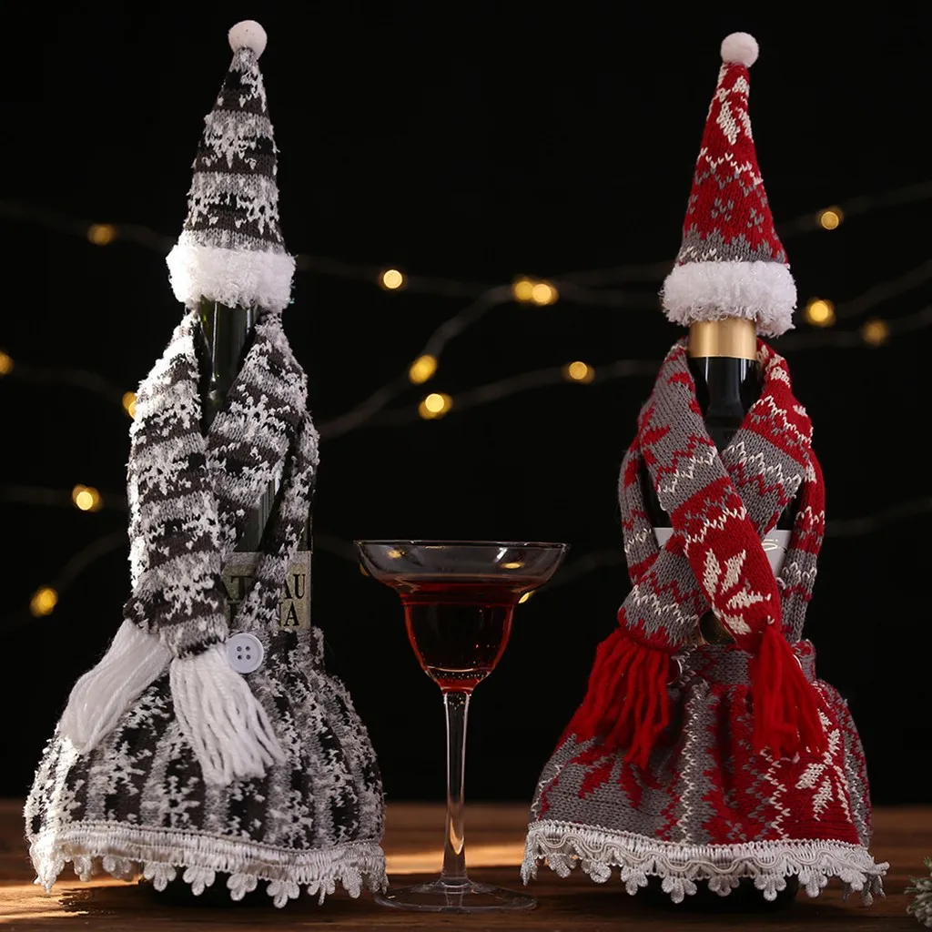 Рождественская бутылка вина снеговик украшение Санта-Клаус Рождественская Бутылка шапка Рождественская декоративная бутылка крышка одежда украшение кухни на год