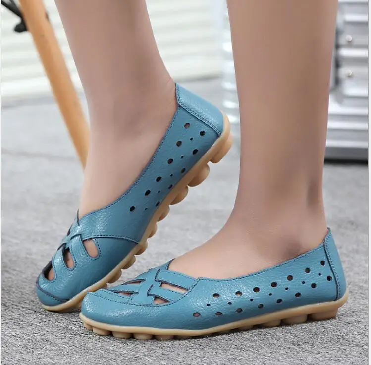 

Girls single shoes hollow peas shoes leather flat shoes